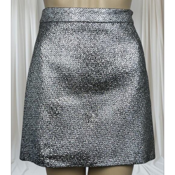MILLY Women’s Silver Metallic Modern Mini Holiday Cocktail Skirt Size 6 - Picture 1 of 6